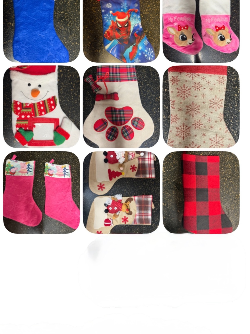 Assorted Holiday Stocking Set - Red Plaid, Pink, Blue & Festive Prints